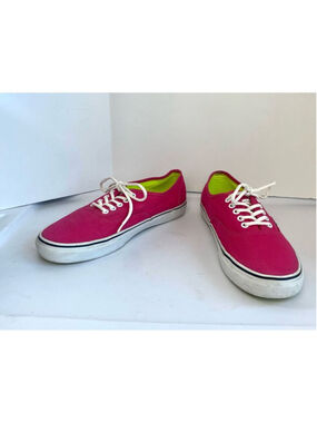 Vans Authentic Canvas Sneakers Shoes Hot Pink w/ Neon Laces